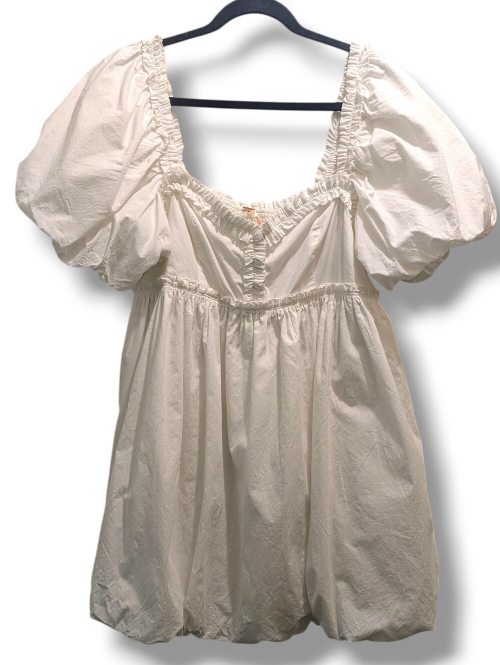 Free People Rendezvous Me Ivory Dress Mini Bubble Smocked Puff Sleeves- L - Picture 10 of 16